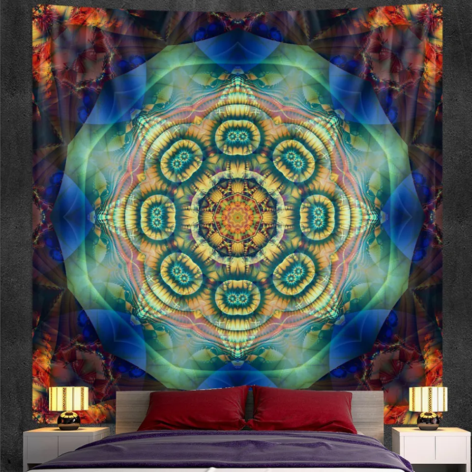 Indian Mandala Tapestry Psychedelic Scene Decor Home Decor Tapestry Bohémien Decor Hippie Yoga Tappetino divano di divano di divano