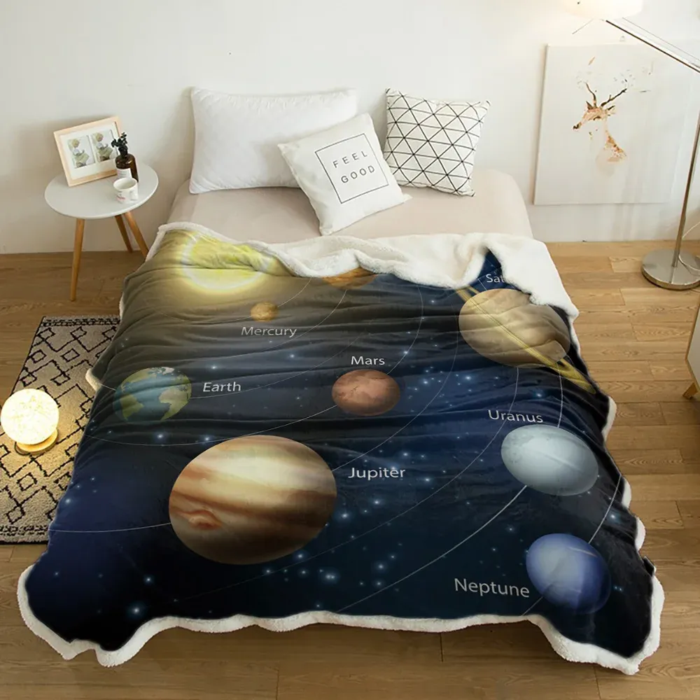 Solar System Nine Planets Orbit Cashmere Blanket Kid Girl Sofa Soft Plush Bedspreads Quilt Drop Ship