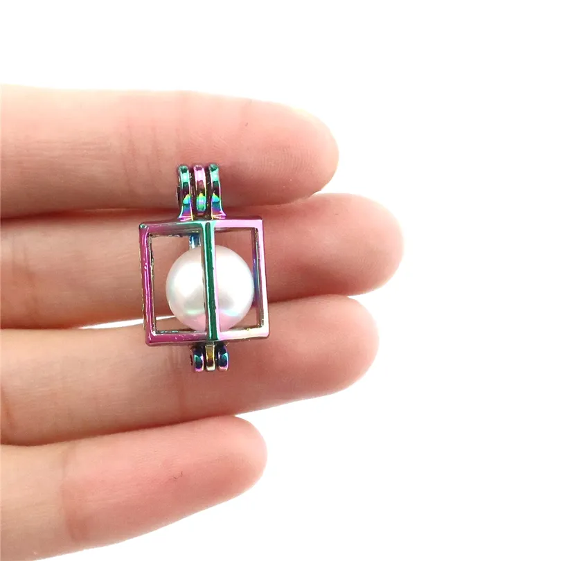 Simple Charm Cube Pearl Cage Locket Aromatherapy Diffuser Pendant Accessory For Gift Necklace Keychain Jewelry Making