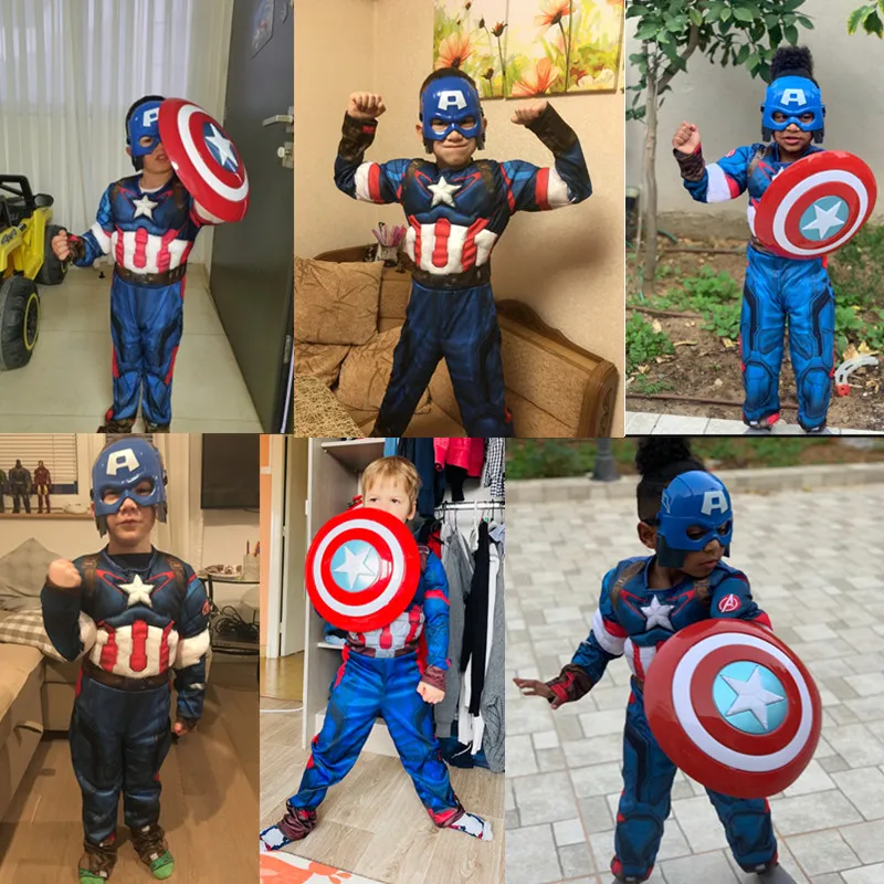 Kids Superhero Fantasy Cosplay Muscle Costume Boy Girl Girl Mask Shield Shield Provvigioni di carnevale