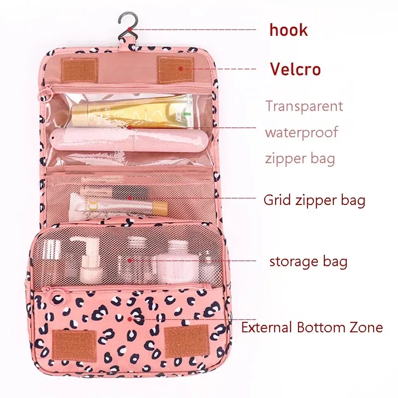 Travel Hook Cosmetic Bag Women Make Up Pouch Waterproof Toiletries Beauty Organizer Ladies Bathroom Neceser Makeup Storage Bag- for Ladies Bathroom Neceser