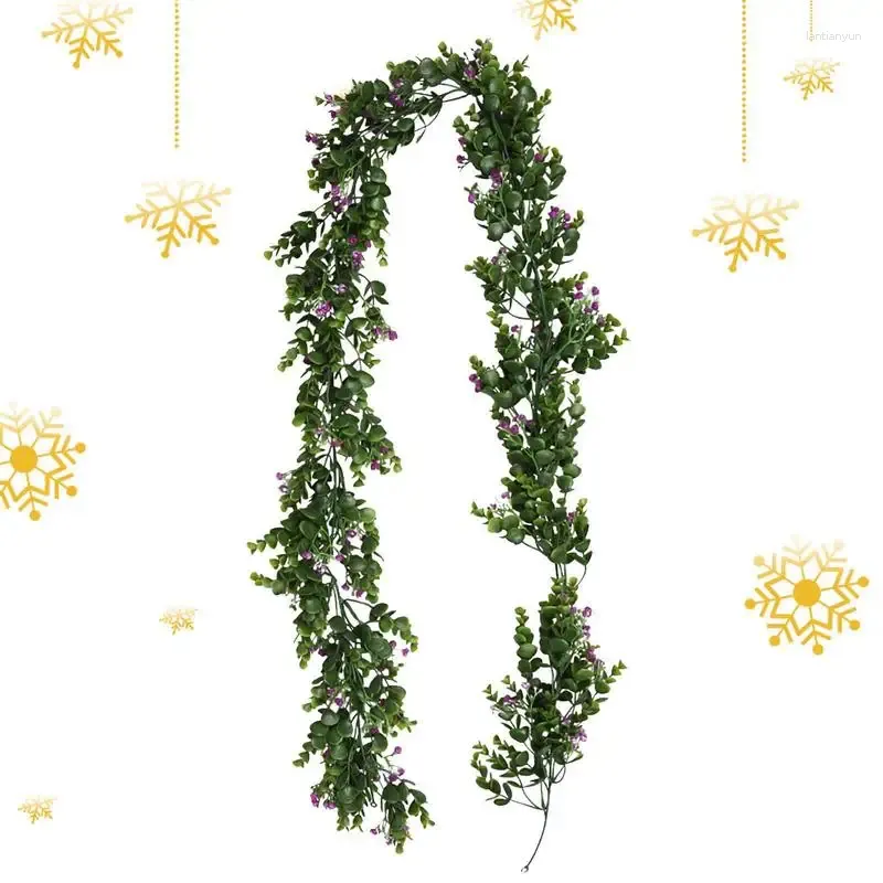 Fleurs décoratives Eucalyptus artificiel Garland 5,9 pieds suspendus Vine Vine Mur de Noël Couronne verte