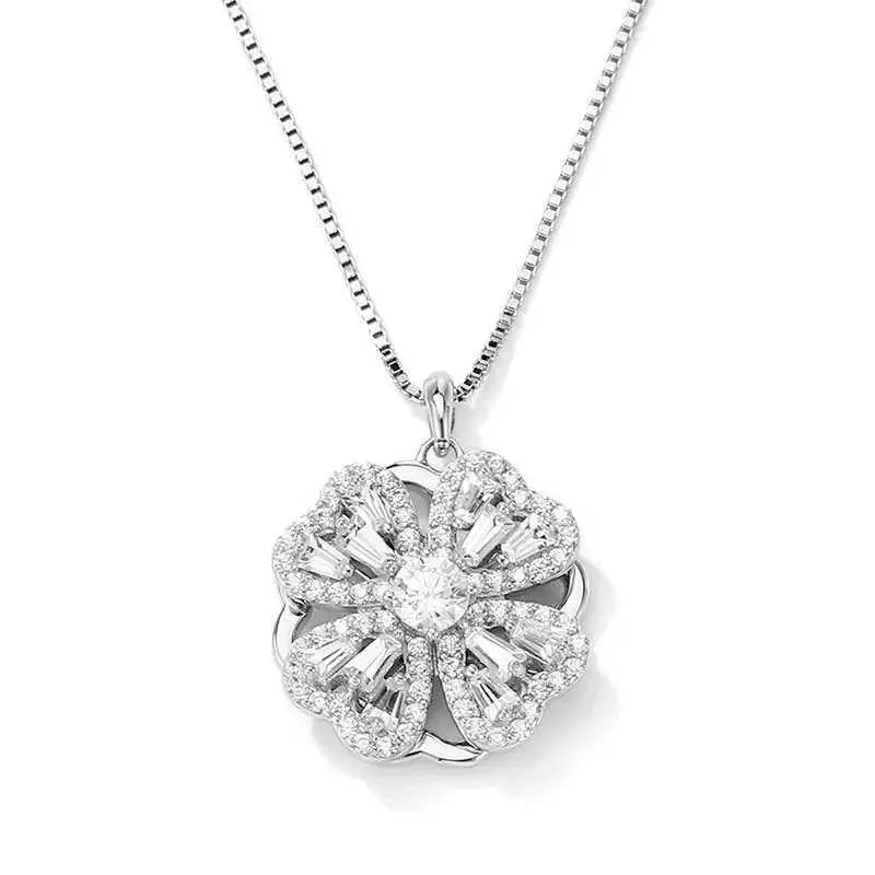 Colliers de pendentif 2024 Nouvelle arrivée Collier de trèfle rotatif Collier pendentif aaa cz couleur argent cristal tourning fleur