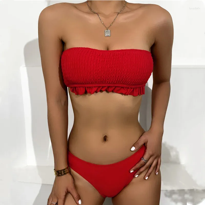 Swimwwear Women Sexy Bikini 2024 PLAISED BANDEAU SWIPSUIT MODE BORDESSE OFFUSHER PUSH UP BOLD BORS FEMME MONOKIN