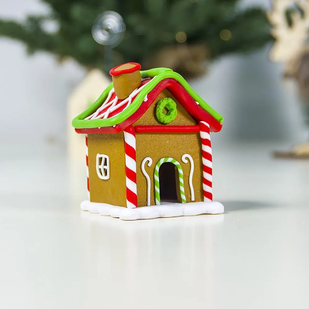 Wesołych Świąt Dekoracje miniaturowe ozdoby domki oświetlone pierściowe domy śniegu cukierki