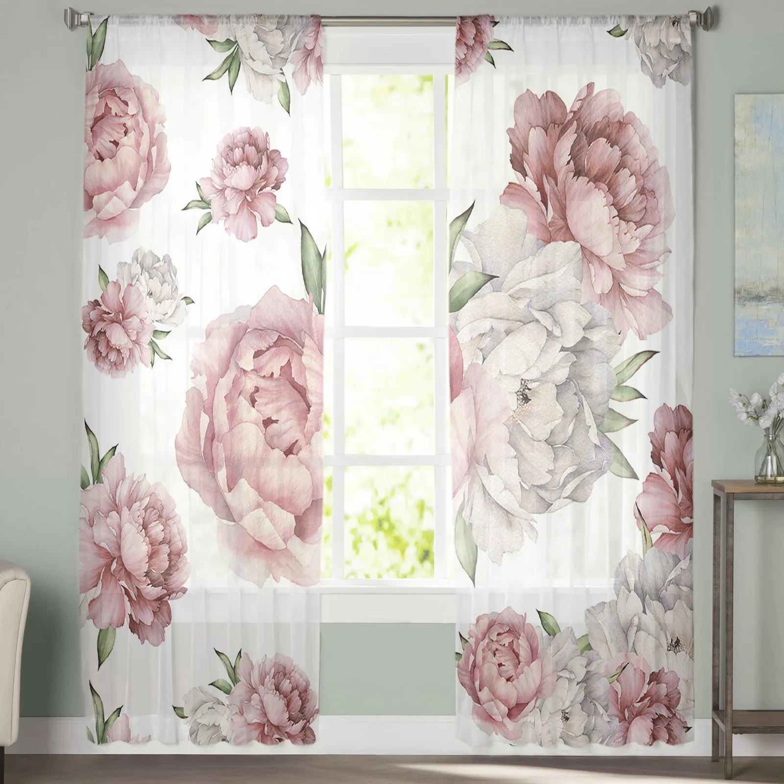 Fleurs vintage aquarelle rideau transparent pour le salon chambre à coucher voile cavalier de cuisine rideaux en tulle