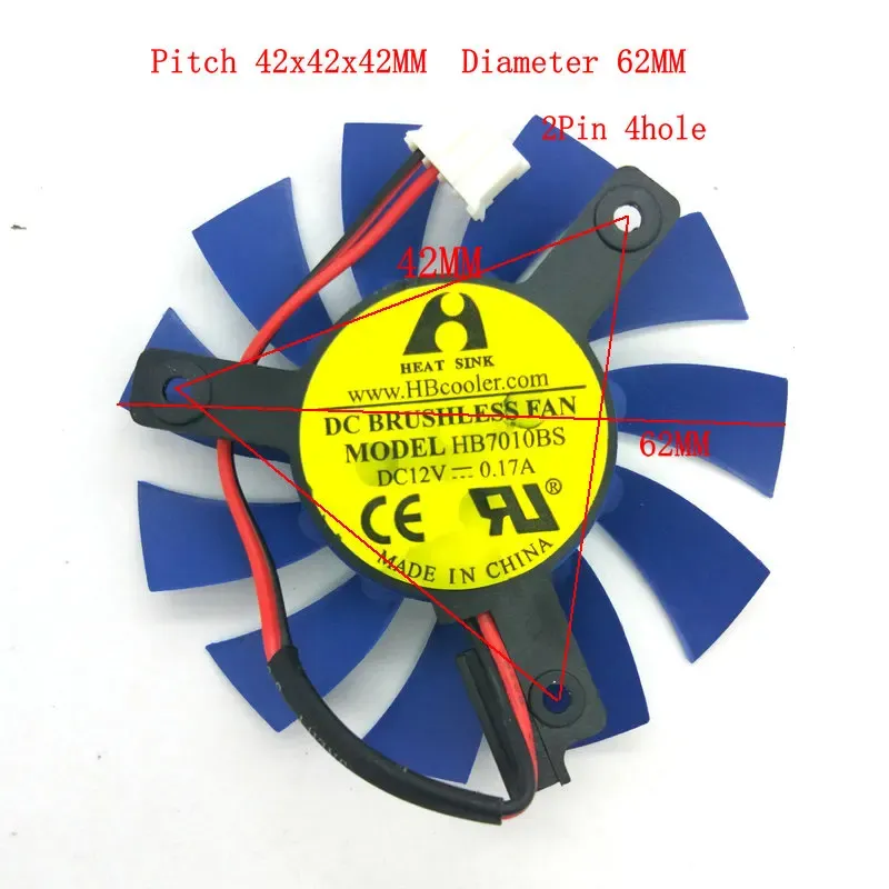 Resfriando o novo original para GT630 Video Graphics Card Fan CofriChing HB7010BS DC12V 0.17A 2 linhas de 4pin Diâmetro 62mm Pitch 42mm