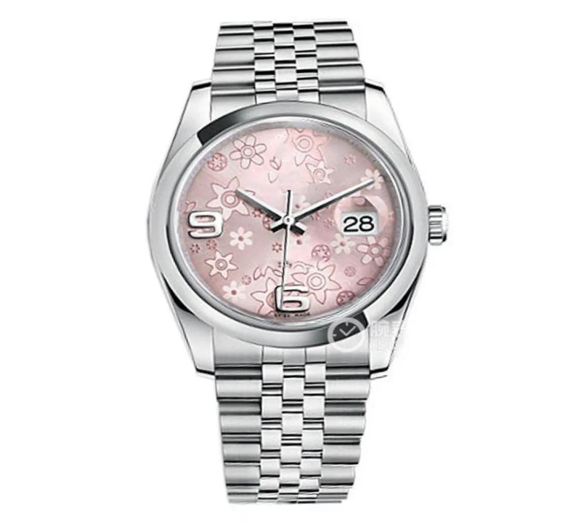 Högkvalitativ asiatisk klocka 2813 Sports Automatiska mekaniska damer Watchs 36mm Pink Pattern Dial Fashion Luxury Digital Watch 1162009300542