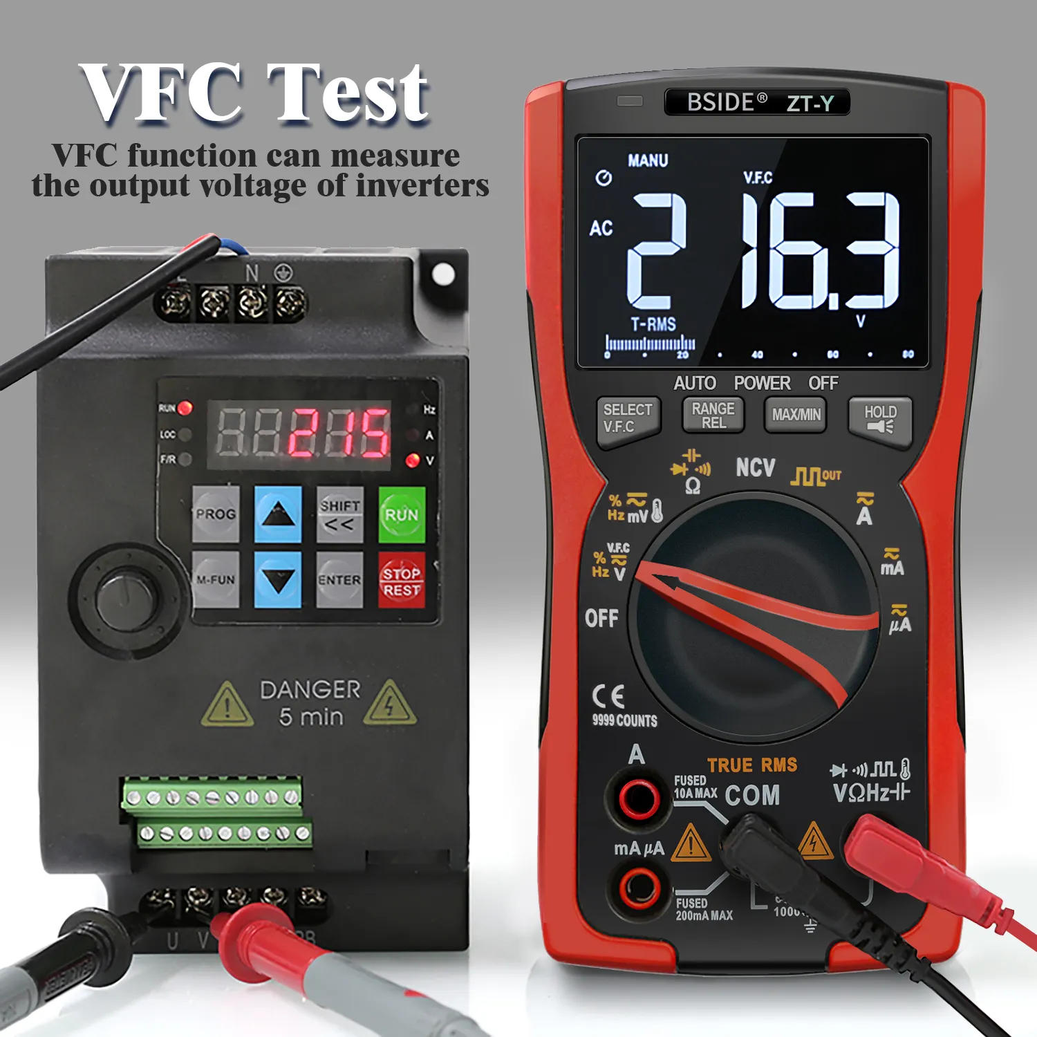 Bside Professional Multimeter MultiMeter True-RMS 9999 3-Line Display Tenser Tenser Current Voltmeter Capacitor Temp VFC NCV Meter