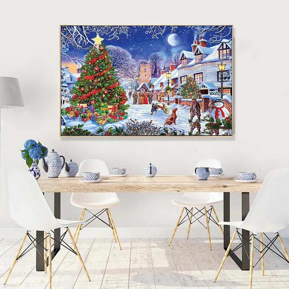 Diamond Painting Pupazzo Di Neve Diamond Painting Kit Completo per Adulti principiante, 5D Pittura Diamante Inverno DIY Full Square Diamond Crystal Art Painting Kit, Decor Casa e Pareti 40x95 cm o-C
