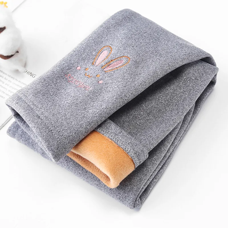 Autumn Winter Baby Girls Leggings Thick Warm Cute Rabbit Pants Kid Girl Plus Velvet Pants Children Solid Trousers 2-8Years