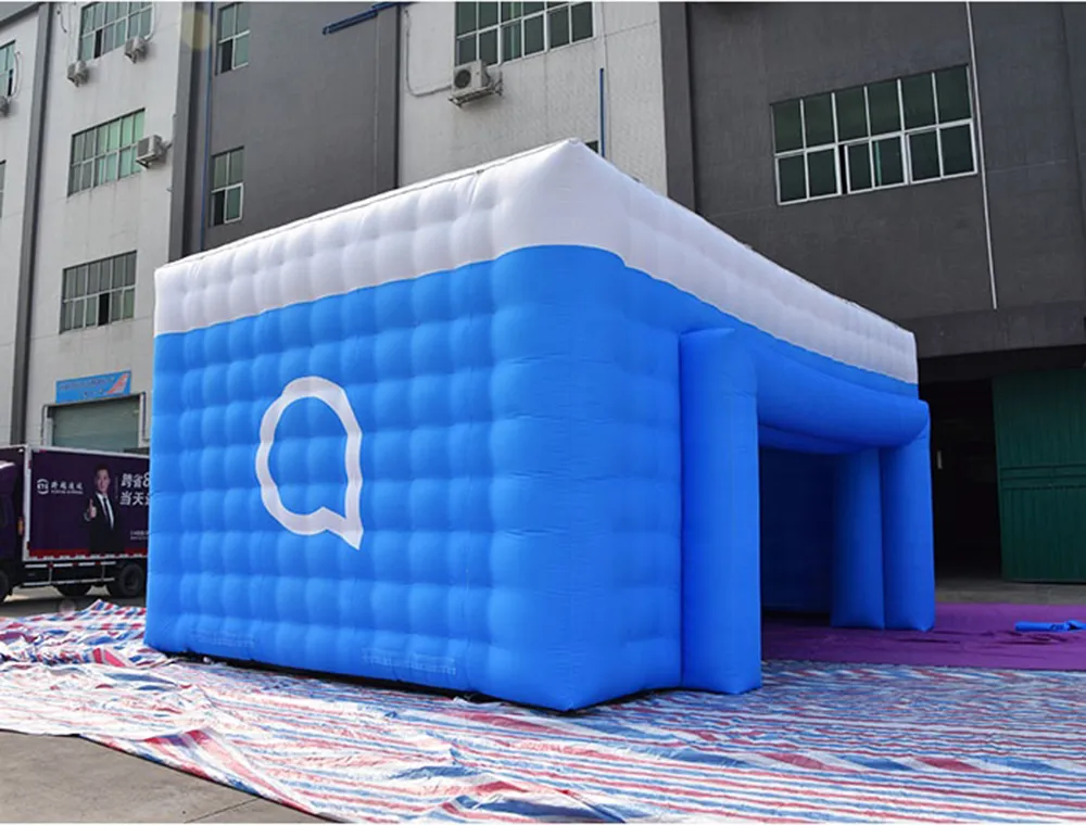Groothandel Outdoor Customized elke maat 6x4m blauw opblaasbaar verkoopcabine Cube Stand Circus Tent met luchtblazer voor feest- en merkpromotie -evenementen