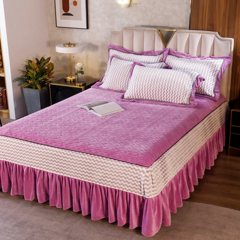 Зима сгущается теплый коралловый флисовый стеганая кровать юбка короля королевы размера размер пикса, покрытая мягкой кроватью, не включая наволочку