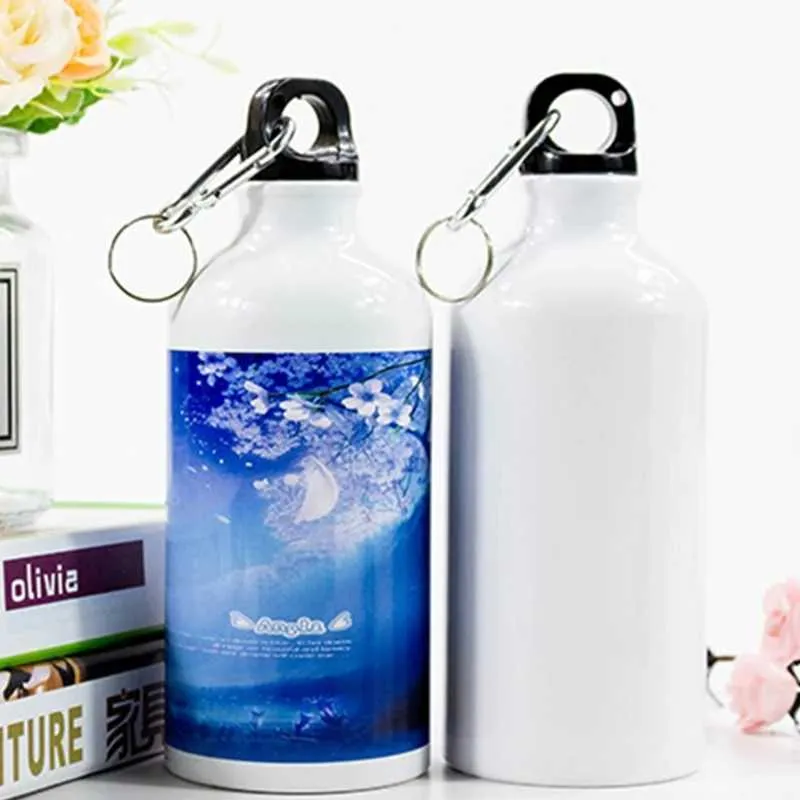 Mokken 400/500/600/750 ml witte blanco sublimatie waterfles met schroef karabijnhaak aluminium buitensporten voor drop verzending 240410