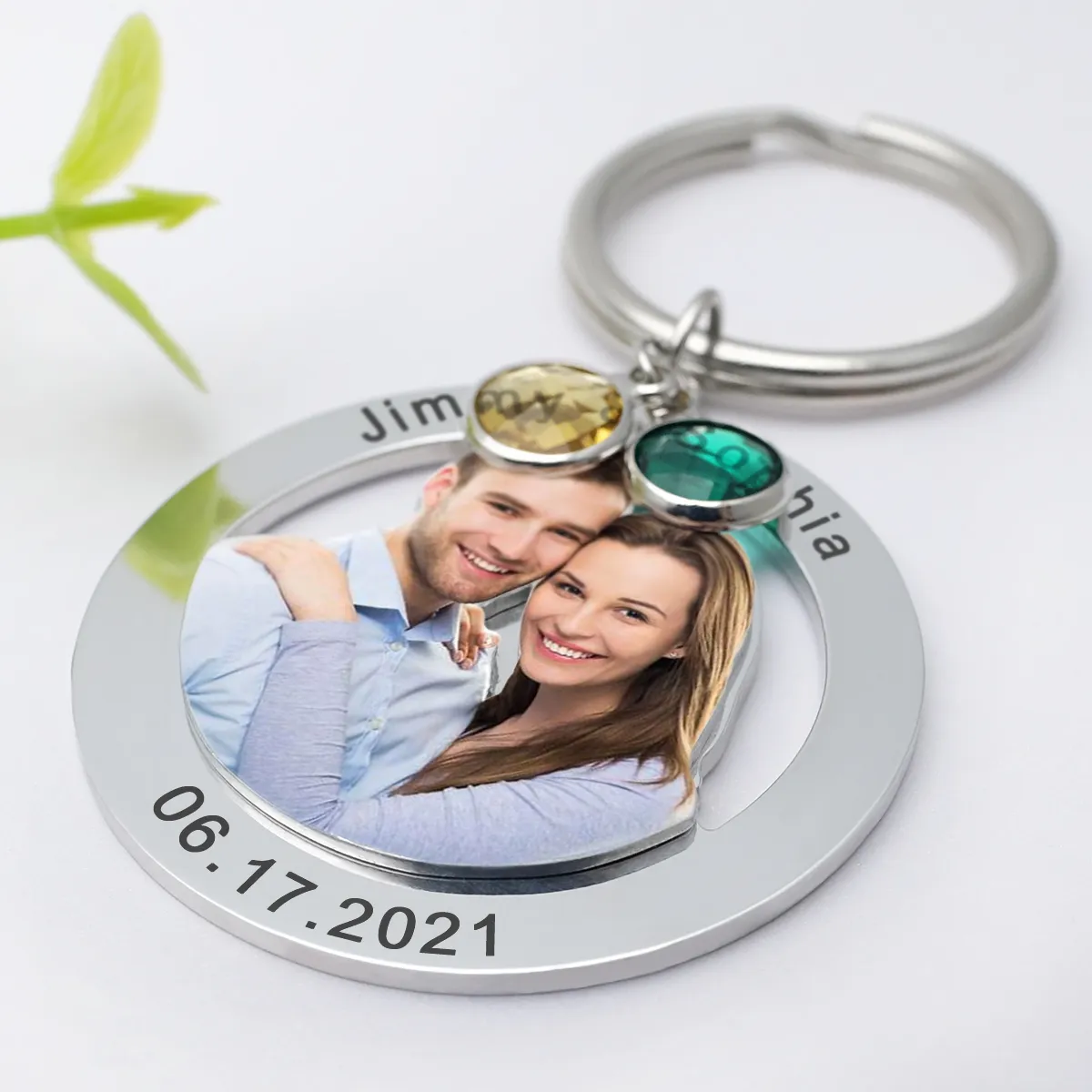 Custom Photo Keychain Heart-Shaped Metal Key Ring With Birthstone Accent For Couples Anniversary Gift From Key Chain Flashlights - Price 11.19