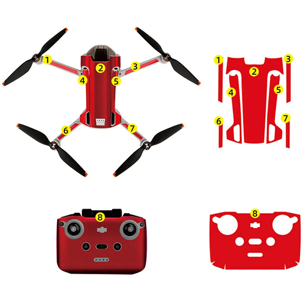 Set D'autocollants étanches Pour DJI Mini 3 Pro – Décorations Compatibles Avec Drone Et Télécommande RC (8 Motifs)
