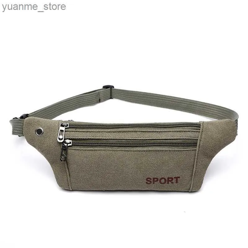 Sport Bags New mens casual and durable Fanny waist bag with canvas new buttocks Bum military bag with three zipper pockets Y240410