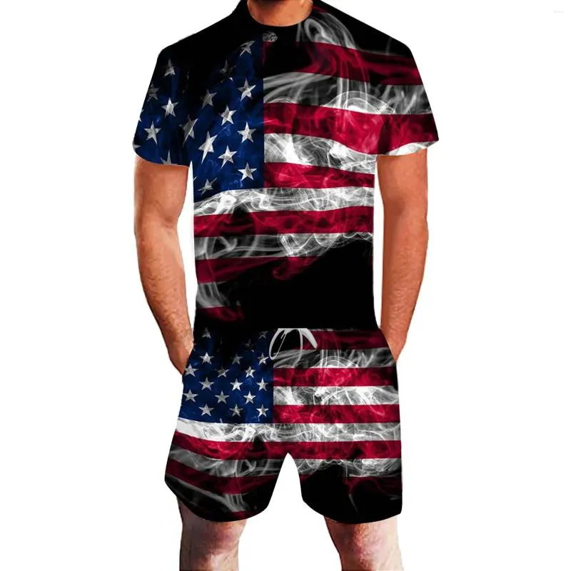 Tracksuits voor heren Onafhankelijkheid afdrukken Jogging Clothing Summer Sets Leisure Sports 3d American Day Flag Fitness Tweed-delige pak mannetje
