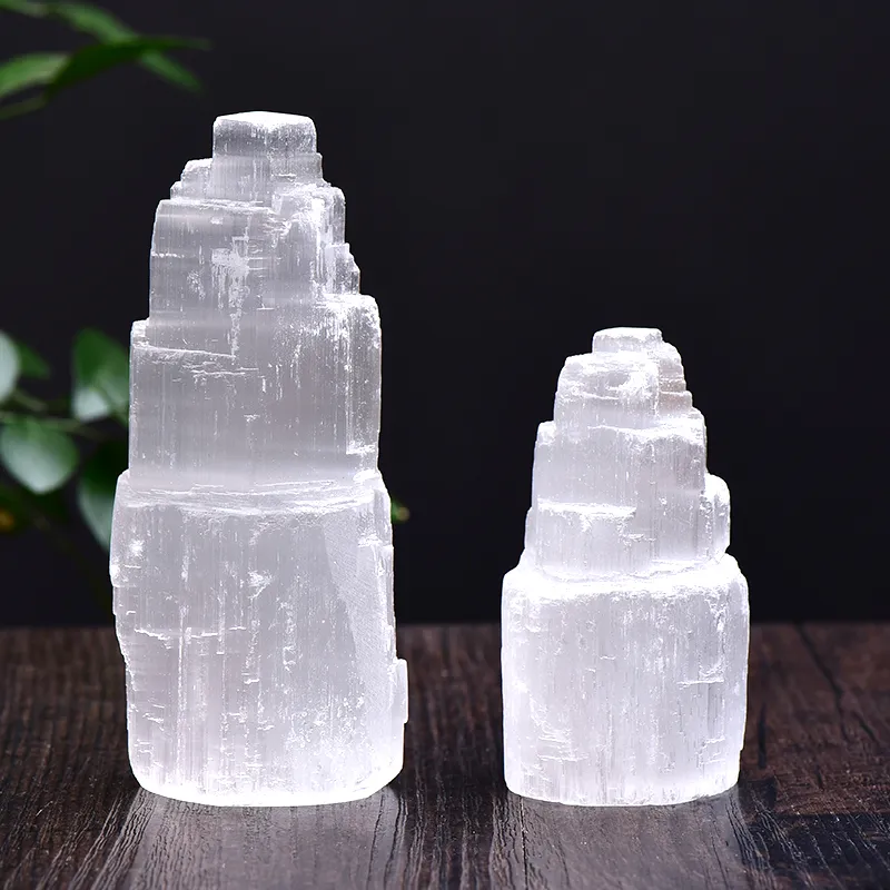 1PC Natural Selenite Lamp White Gemstones Ice Berg Hand Carved Lamp Around Crystal Ore Ornaments Craft Reiki Home Decor Collect
