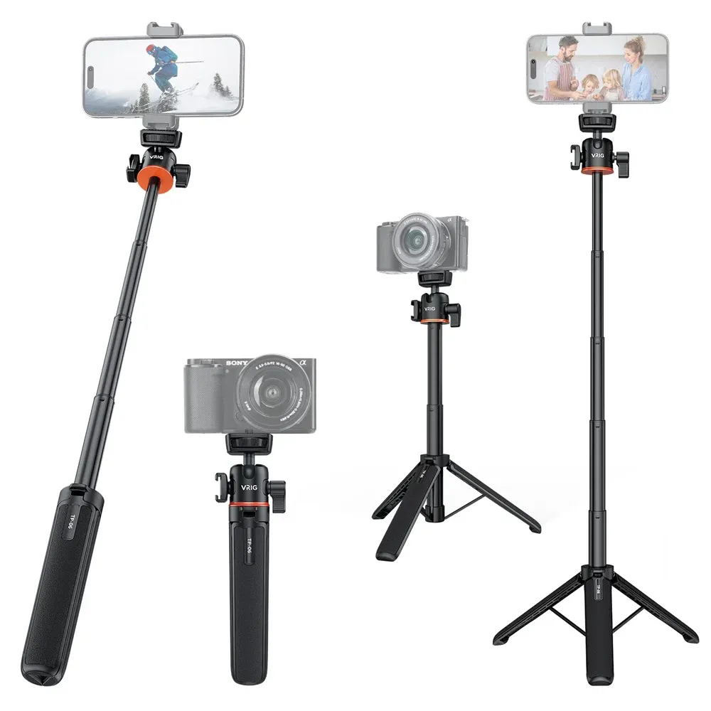 Tripods Vrig 2 22 "Mini Extend Phone Stativ 360 ° Ball Head Camera Stativ mit kaltem Schuh Selfie -Stickstativ für iPhone 14 13 12 Samsung GoPro