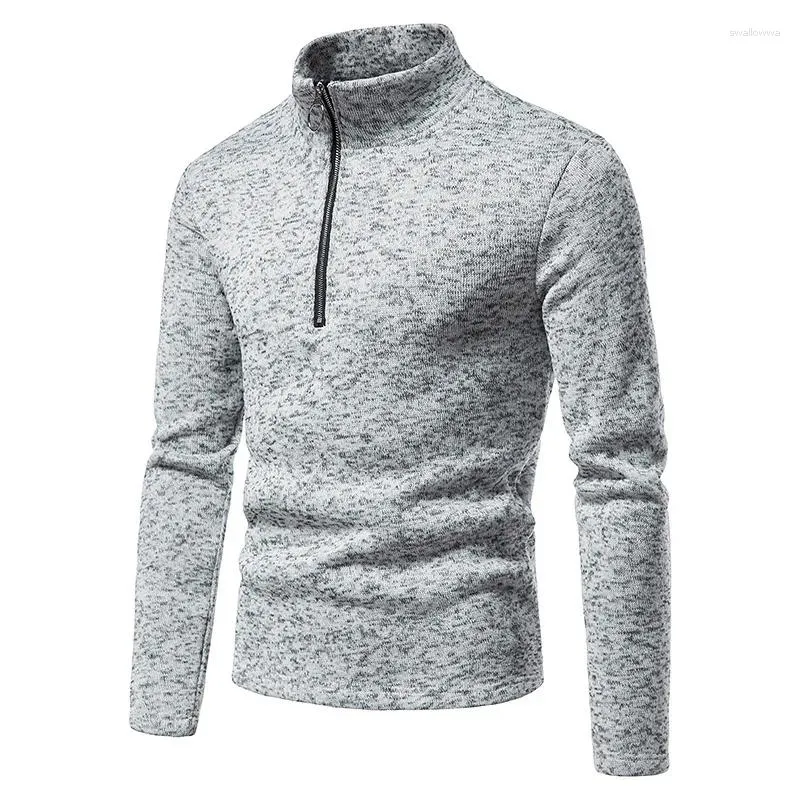 Men's Hoodies Wear Warm Long Sleeve Sweater Cotton Placket Zip Solid Colour Turtleneck Bottoming Straight Shirt Coat Man