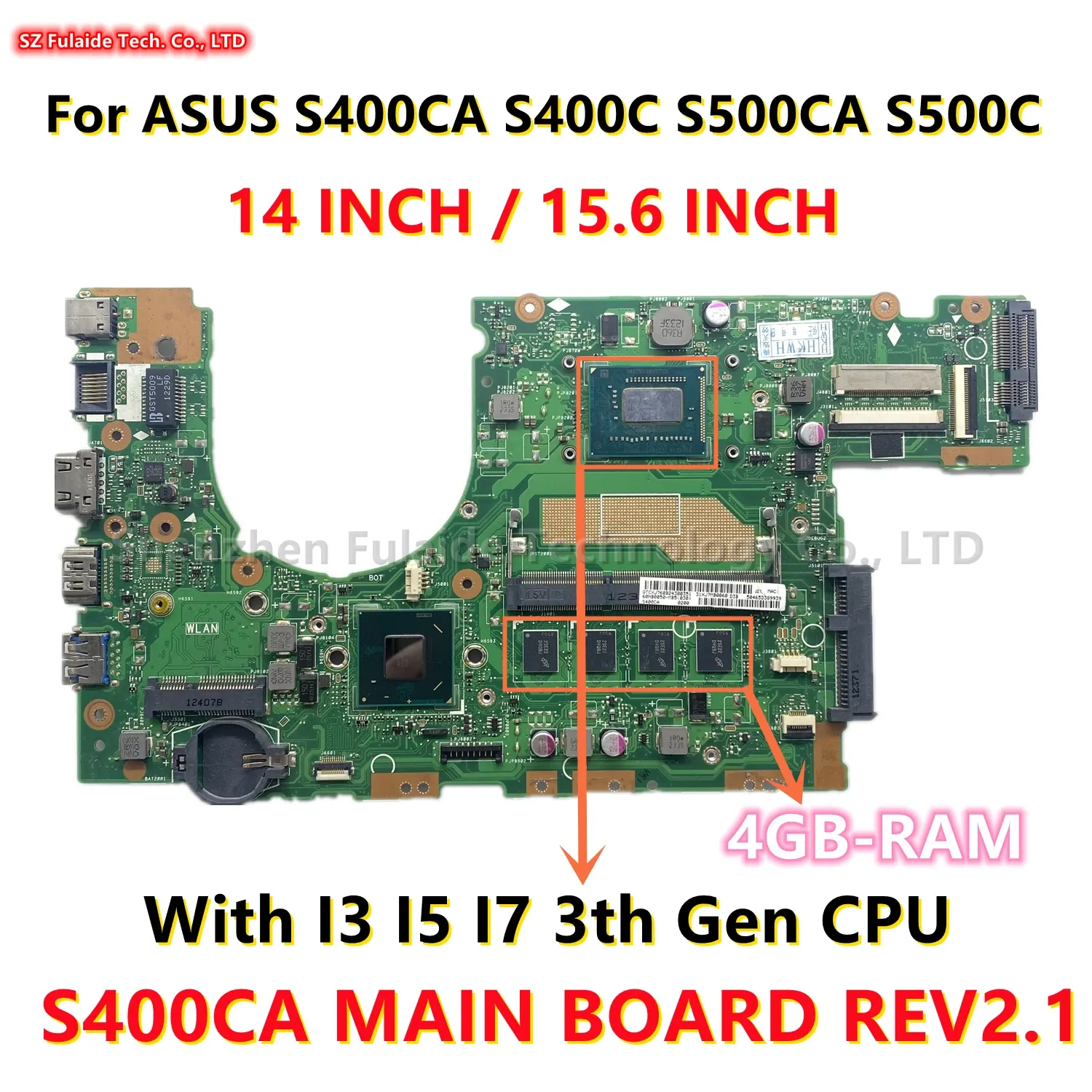 Placa Principal S400CA Rev2.1 para Mother S400CA S400C S500CA S500C Laptop MotherBoard I33217U I53317U I73517U CPU 4GBRAM SLJ8E HM76