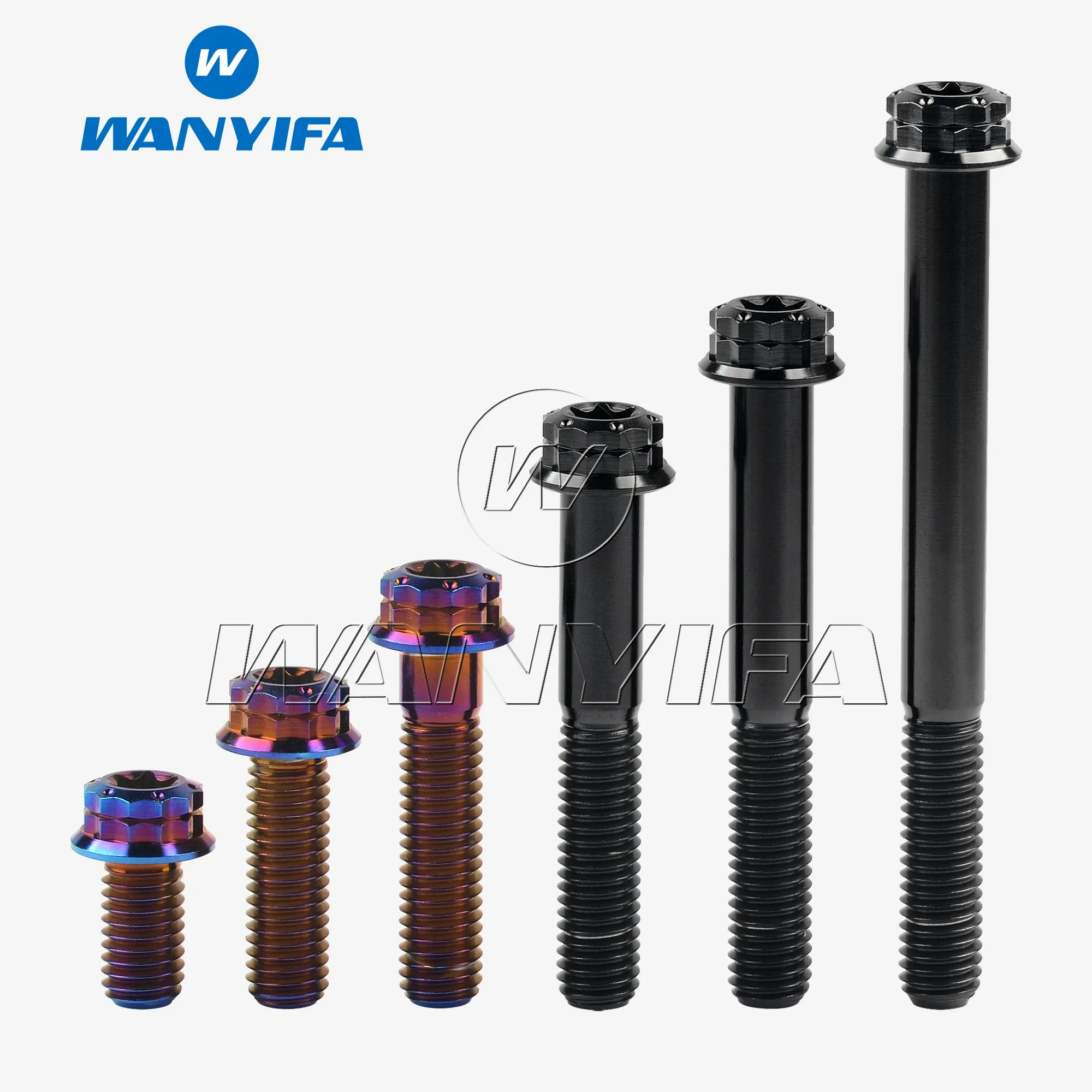 Wanyifa Titanium Ti Bolt M8X15 20 25 30 35 40 45 50 55 60 65 80mm 12Points Flange T40 Torx parafuso da cabeça para motocicleta