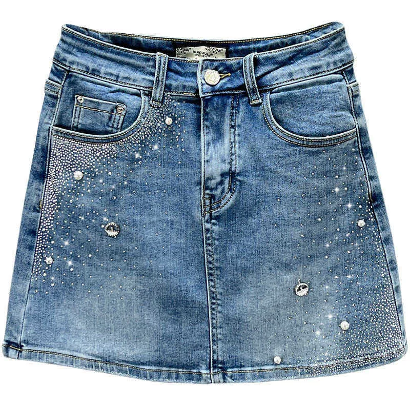 Hot Sale dames casual denim rok rekbare hoge taille slanke strass short in de zomer