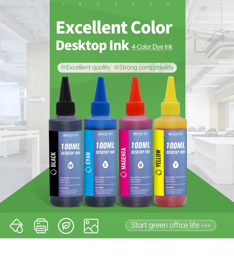 Color Printer Ink Set IBOQVZG 4-Color 100ML Dye Refill Ink Kit for HP Deskjet Printers ...