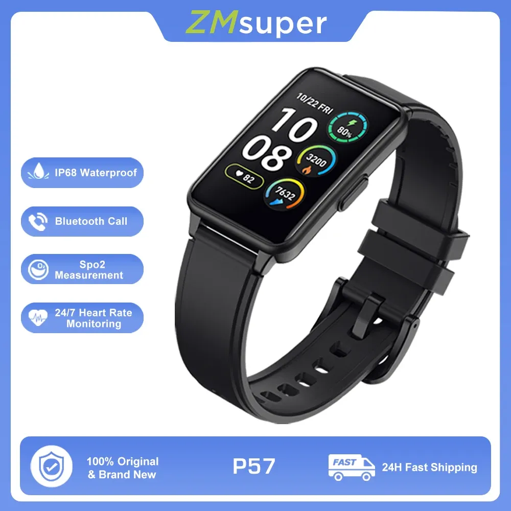 Relógios P57 Smart Watch Womenbluetooth Call 1.57inch HD Exibir esporte Fitness Freqüência cardíaca Monitor de oxigênio no sangue IP68 Relógio à prova d'água