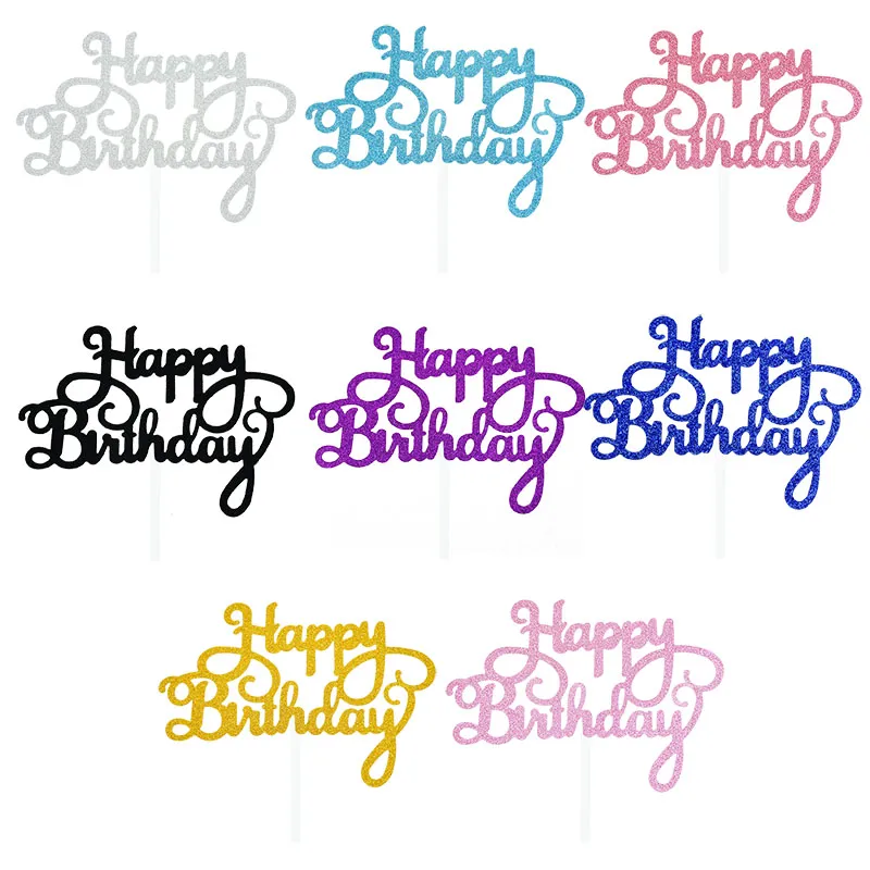 10pcs scintiller la lettre de joyeux anniversaire gâteau topper scintillante en papier cupcake topper pour les enfants fête d'anniversaire baby shower desert décor