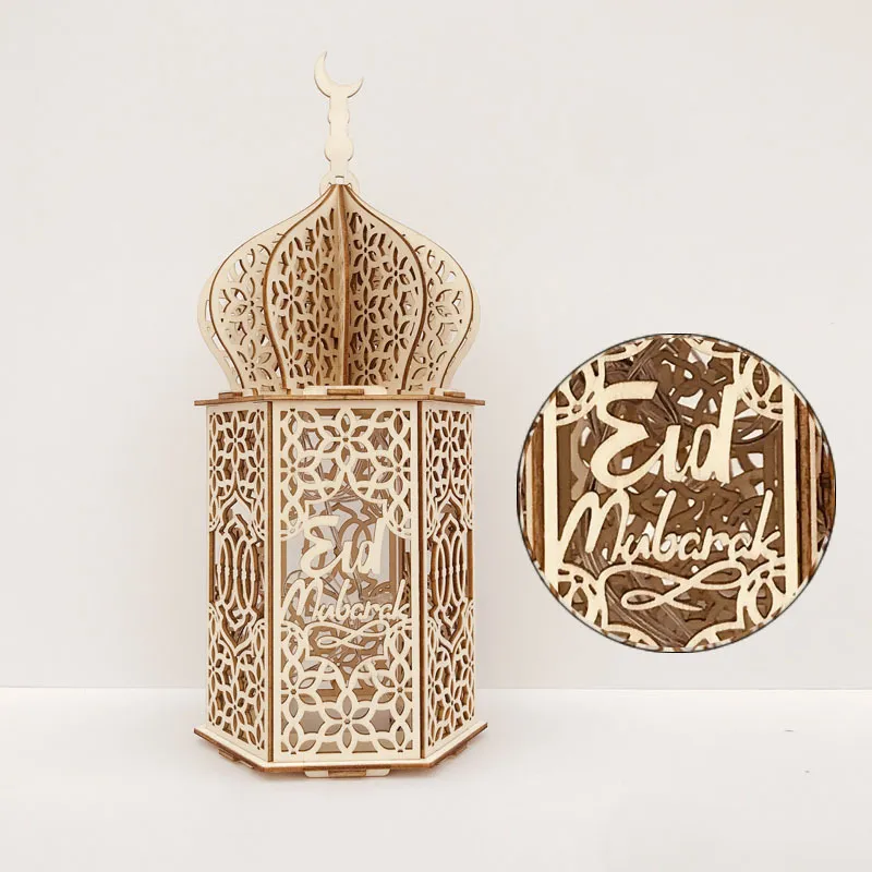 Wooden Eid Mubarak Light Accessories Ramadan Kareem Ramadan Decorations Islam Gift Muslim Hanging Lantern Palace Light Eid Party