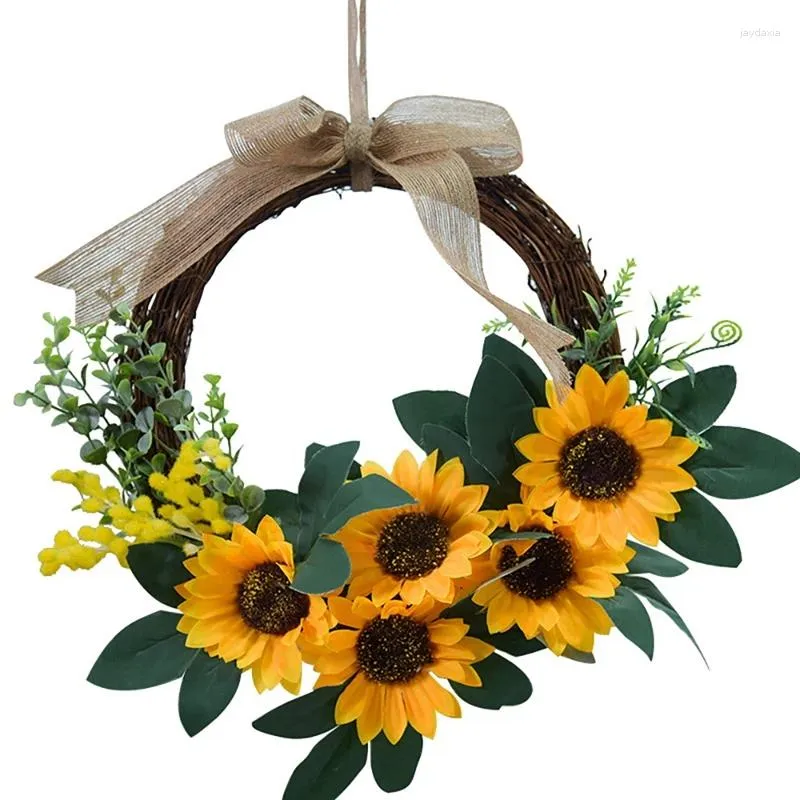 Dekorativa blommor Abf Artificial Sunflower Mini Wreath Spring Summer For Frad Door Wall Window Wedding Party Farmhouse Home Decor