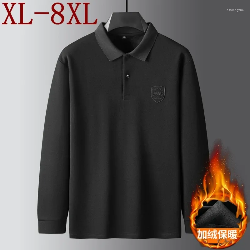 Men's Polos 8XL 7XL 6XL 2024 Fall Winter High End Plus Velvet Polo Shirt Men Fashion Embroidery Shirts For Thick Fleece Mens Tshirts