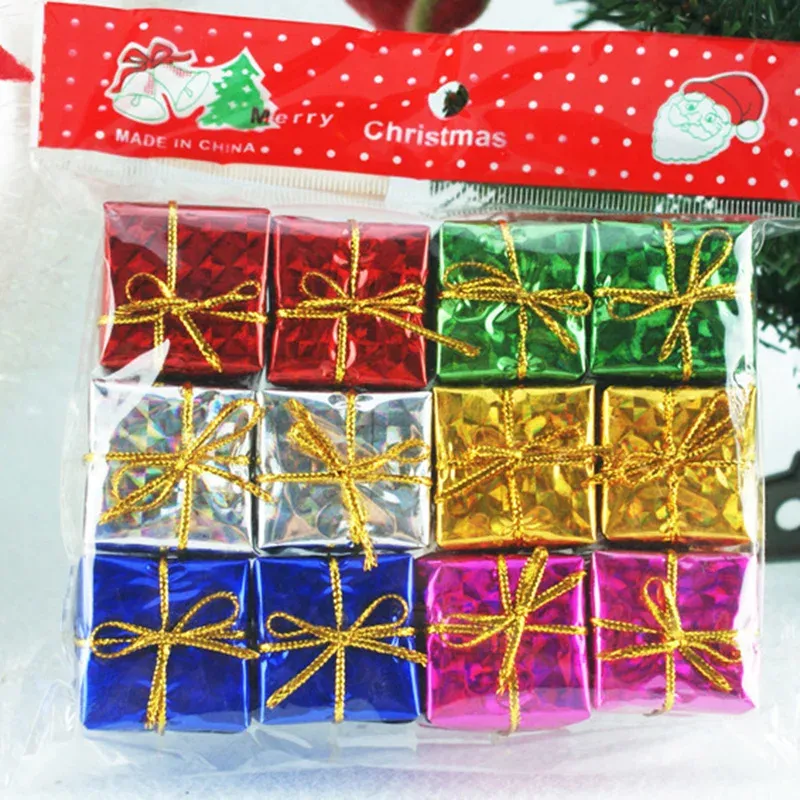 Hot Sale 24Pcs/lot about 2.5cm Size Christmas Tree Ornaments Xmas Tree Hanging Gift Box Decoration