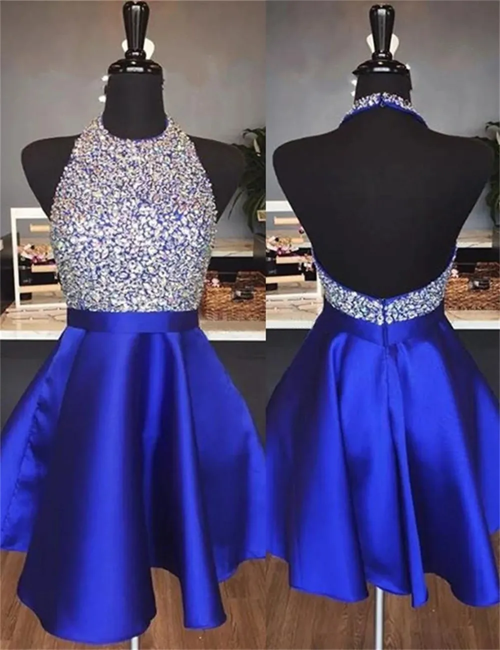 Robe cocktail A-line bleu royal perle du licolage