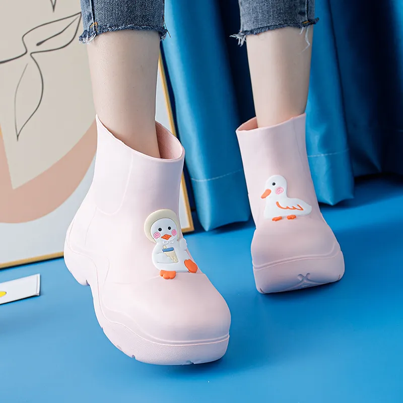 Duck Aqua Shoes Women s Waterproof Rain Boots Candy Color Water Shoes Youth Girls EVA Water Boots Woman Pink Mid Calf Rain Shoes