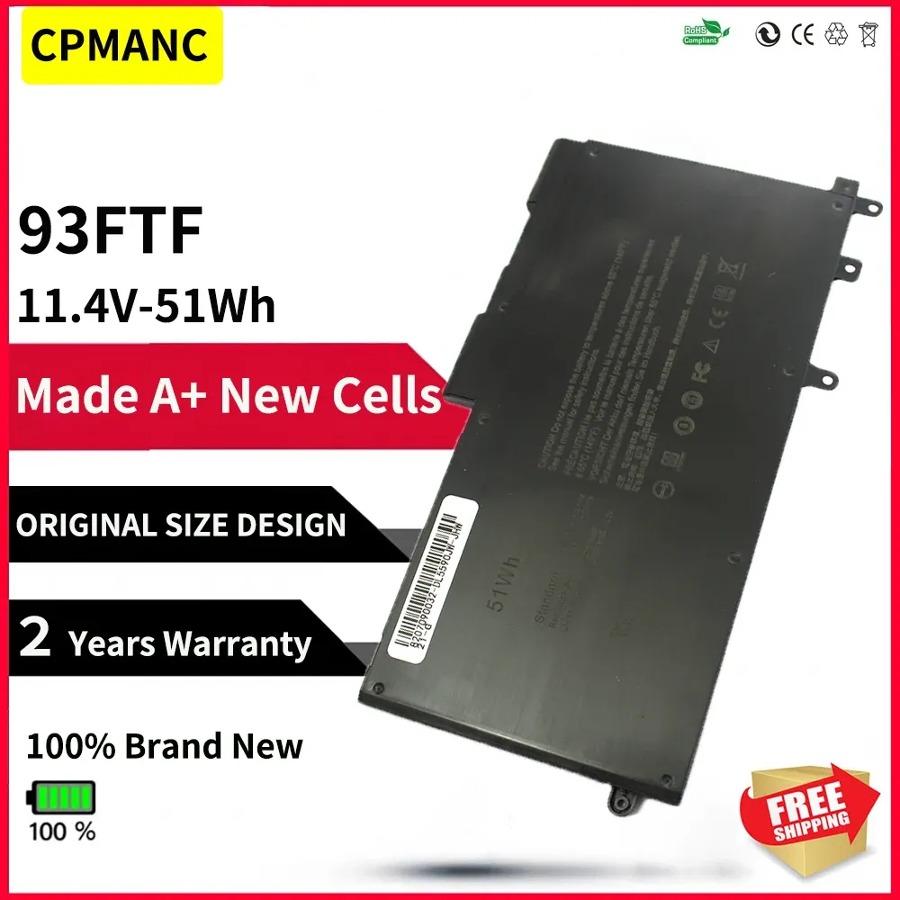 Batterier CPMANC NYA 93ftf Laptop Battery för Dell 5480 5490 5580 5590 5495 5491 M3520 M3530 E5480 E5490 E5580 E5590 4YFVG 11.4V 51WH
