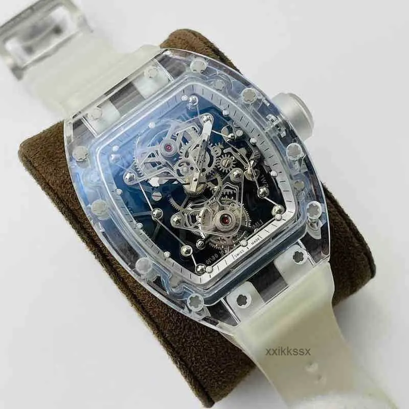 Роскошные мужские часы Richar M Barrel Hollower-Out Designer Watch Sapphire зеркальный резиновый резиновый ремешок Водостойкий нержавеющая сталь 49NZ