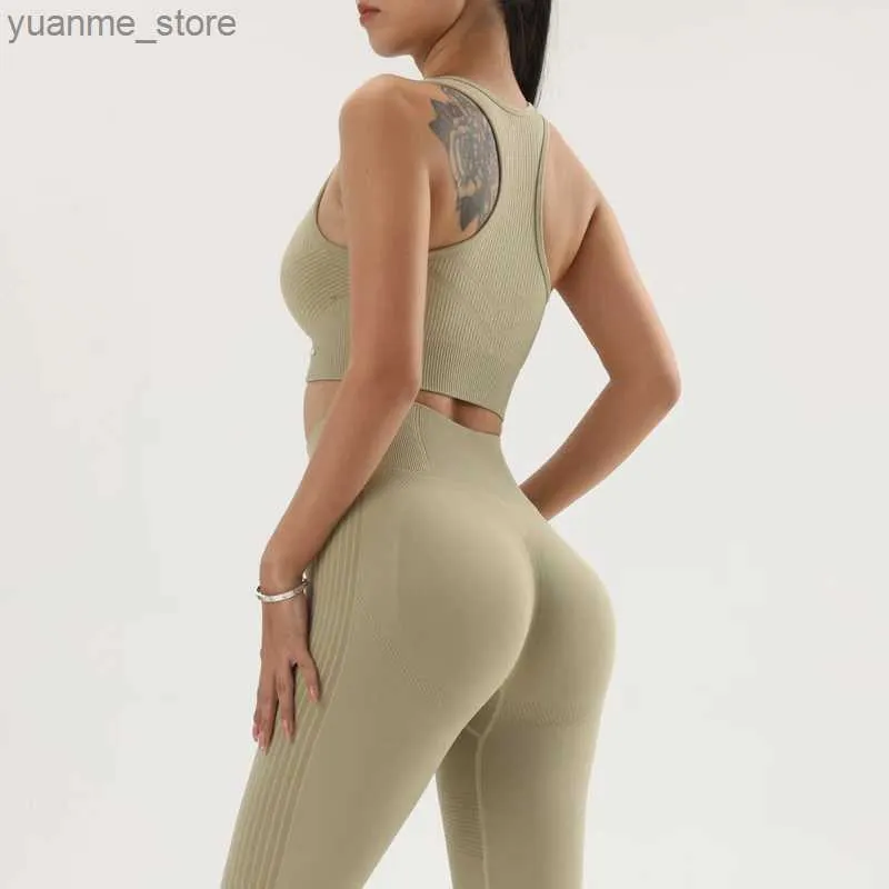 Tenues de yoga NOUVEAU COUPE SOSST SOILES SUIGMENTS SUIGMENTS LEOTARD LEGGINGS GYM Gym Yoga Bra Pantalon Yoga Suit High Waited Hip Le soulèvement et la rassemblement Y240410