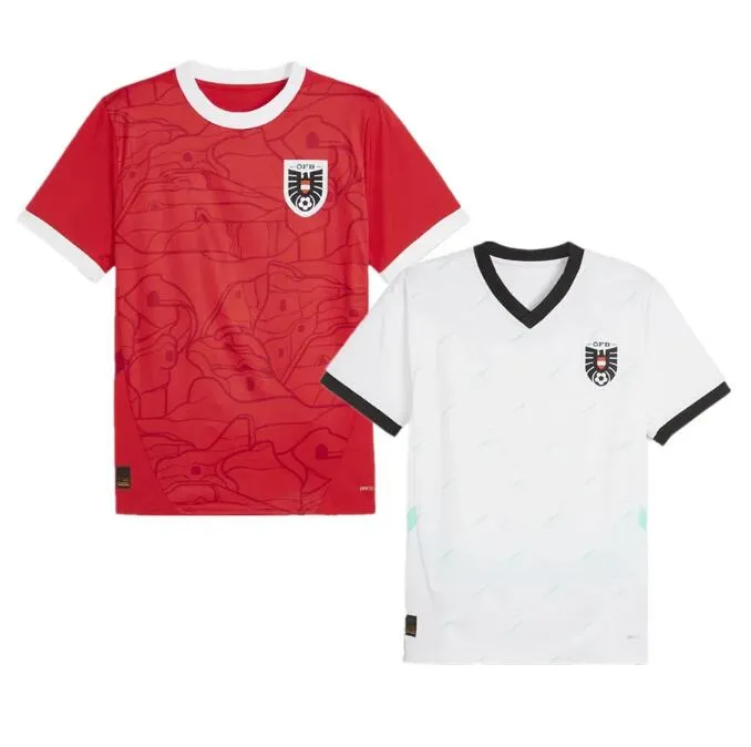 2024 Euro Soccer Jerseys Австрия Дом Red Away Белая футбольная рубашка 24/25 Мужчины спортивны на открытом воздухе униформа S-4XL