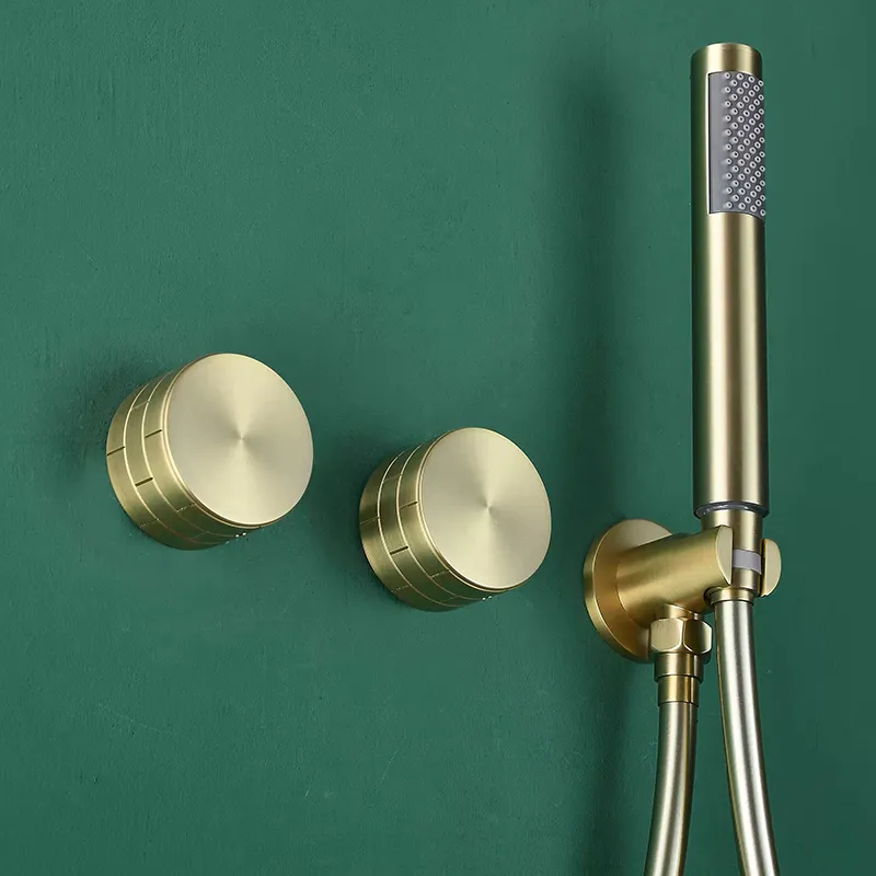Borsta Gold Shower Column Set Faucet Dusch Badrum Dusch System Regnfall Duschmöbler Set Dusch Mixer 10 tum duschhuvud