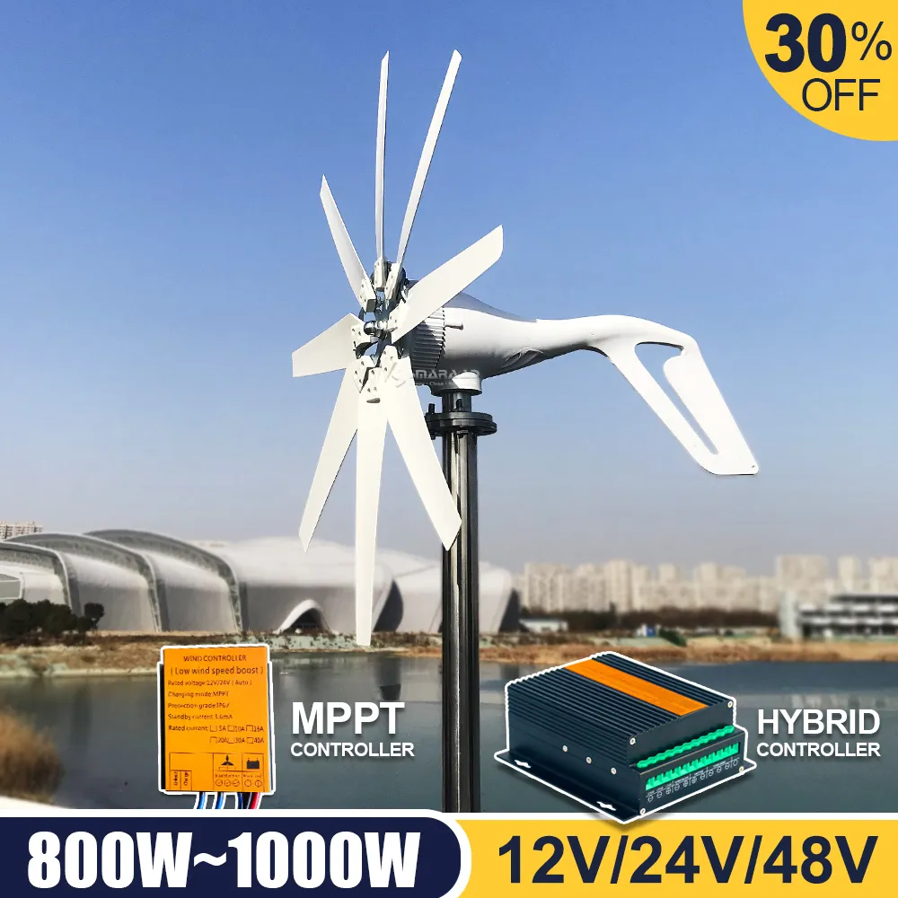 Sindirim Türbini Enerji Jeneratörü İç Maglev 12V 24V 48V Güç 800W 1000W Alternatif MPPT HYBRID CONTRERREER