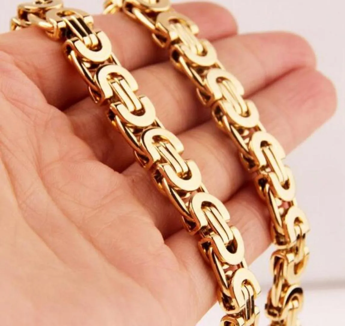 High Qulaity Gold Tone rostfritt stål Fashion Flat Byzantine Chain Halsband 8mm 24039039 Kvinnor MEN039S Giftsmycken för 6013201