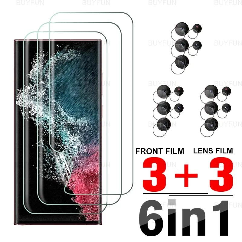 Für Samsung Galaxy S24 S23 S22 Ultra 5G 6in1 Hydrogel -Filmfall Samsun S 24 Plus S23ultra S24ultra Objektivglas Bildschirmschutzschutz