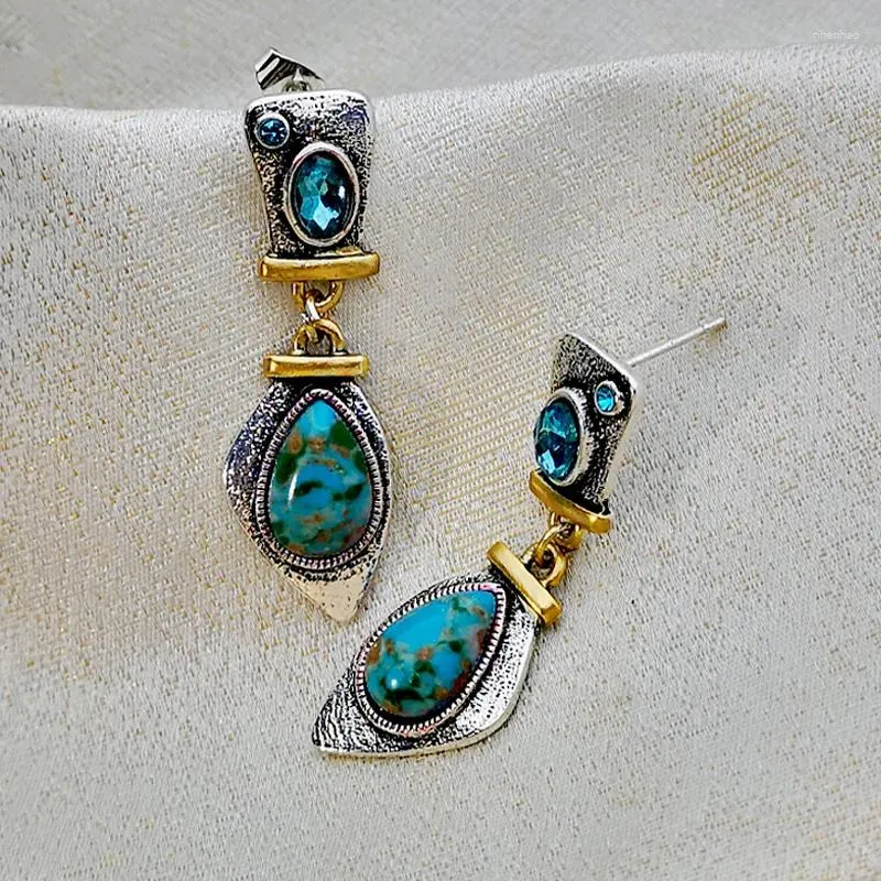 Dingle örhängen lyx 925 antik silverpläterad färg turkos högkvalitativ hy-lan kristallseparation bankett födelsedagspresent