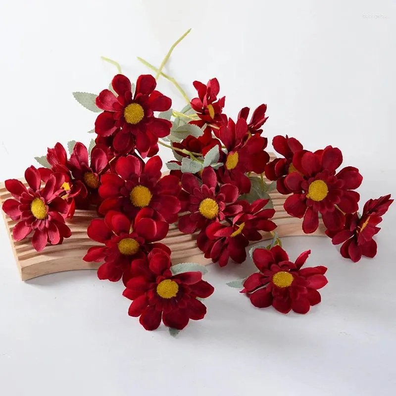 Decorative Flowers Artificial 6 Heads Sun Simulation Home Wedding Decor Props Fake Flower