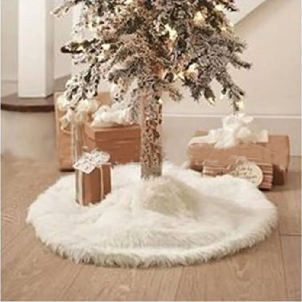 Gonna d'albero di Natale da 78 cm Bianco di neve Flake lungo peluche di natale un tappetino da pavimento della gonna alberi da piano