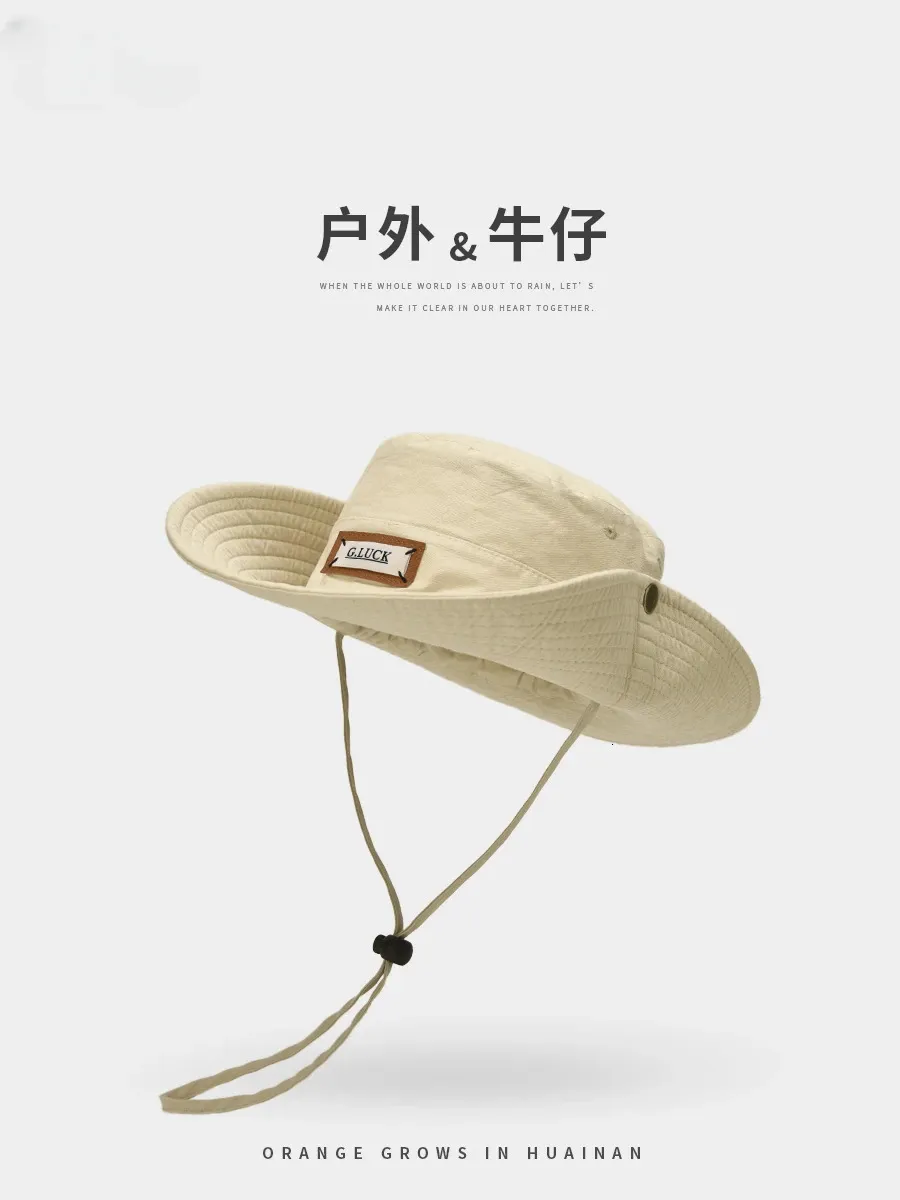 Montanhista ao ar livre Sun Hat Summer Summer Summer Fino Western Cowboy Fisherman Mens Camping Bacia de secagem rápida Hat240410