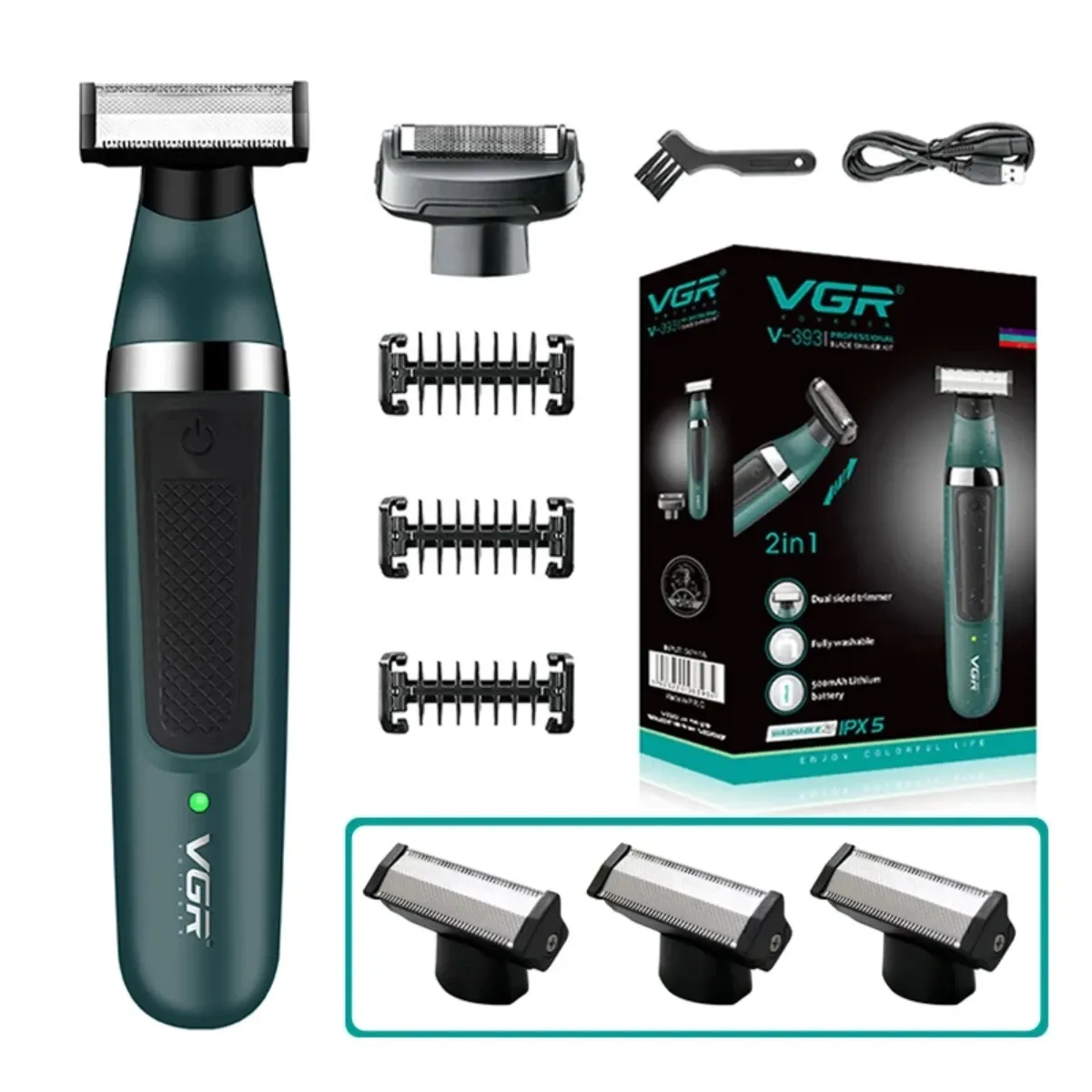 SHAVERS VGR Electric Shaver Hair Trimmer Professional 2 In 1 Shaver Razor Waterproof Beard Trimmer Hushållens hårrakning för män V393